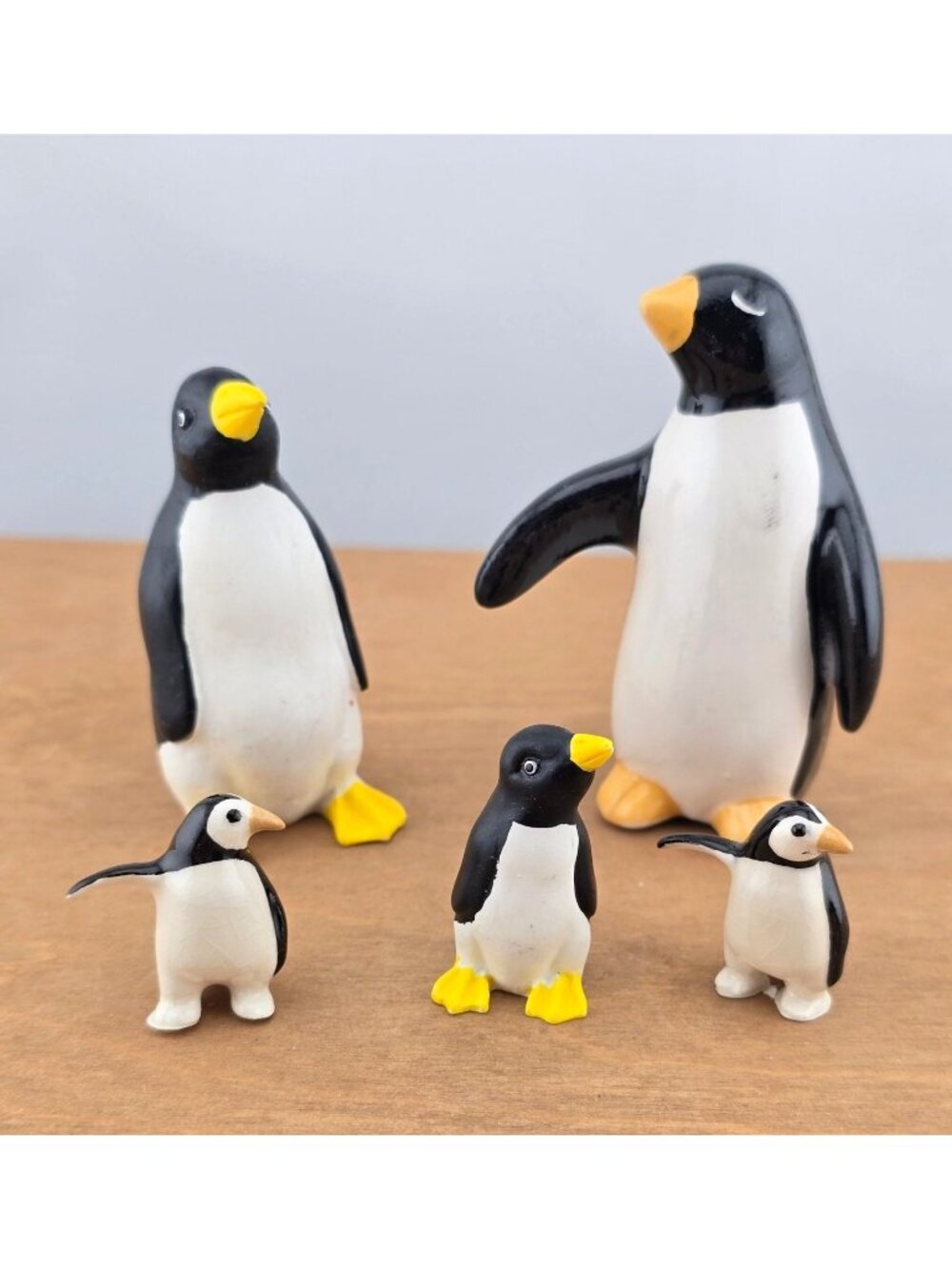 Mixed Set Of 5 Ceramic Penguin Figurines Hand-Painted Black & White Decor